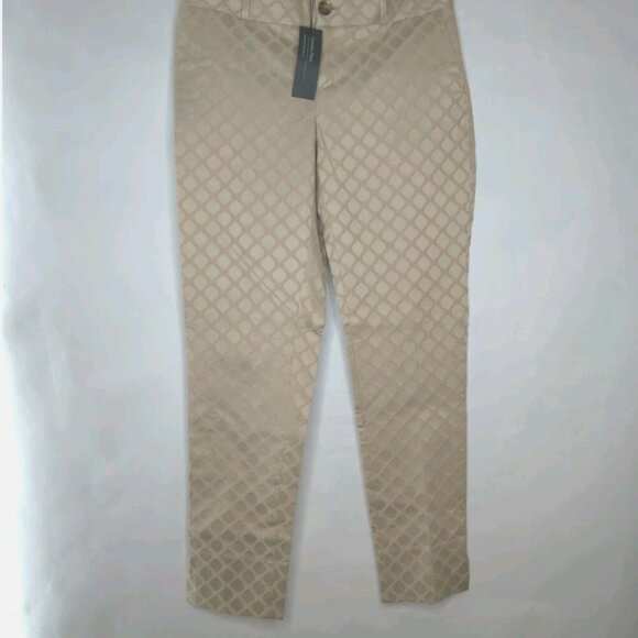 Banana Republic NWT Women Dress Pant 0 Beige Slim Ankle Jacquard Diamond Camden - Picture 2 of 6
